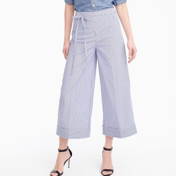 J. CREW Cuffed Wide Leg Crop Shirting Striped 4 - Picture 1 of 15